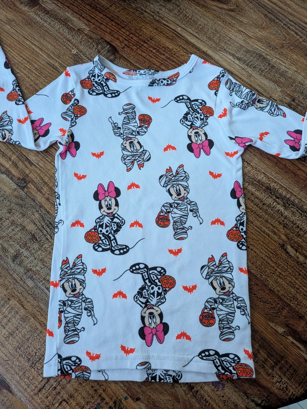 Disney White Minnie Mouse Halloween Pajama Top with Pink and Orange Accents